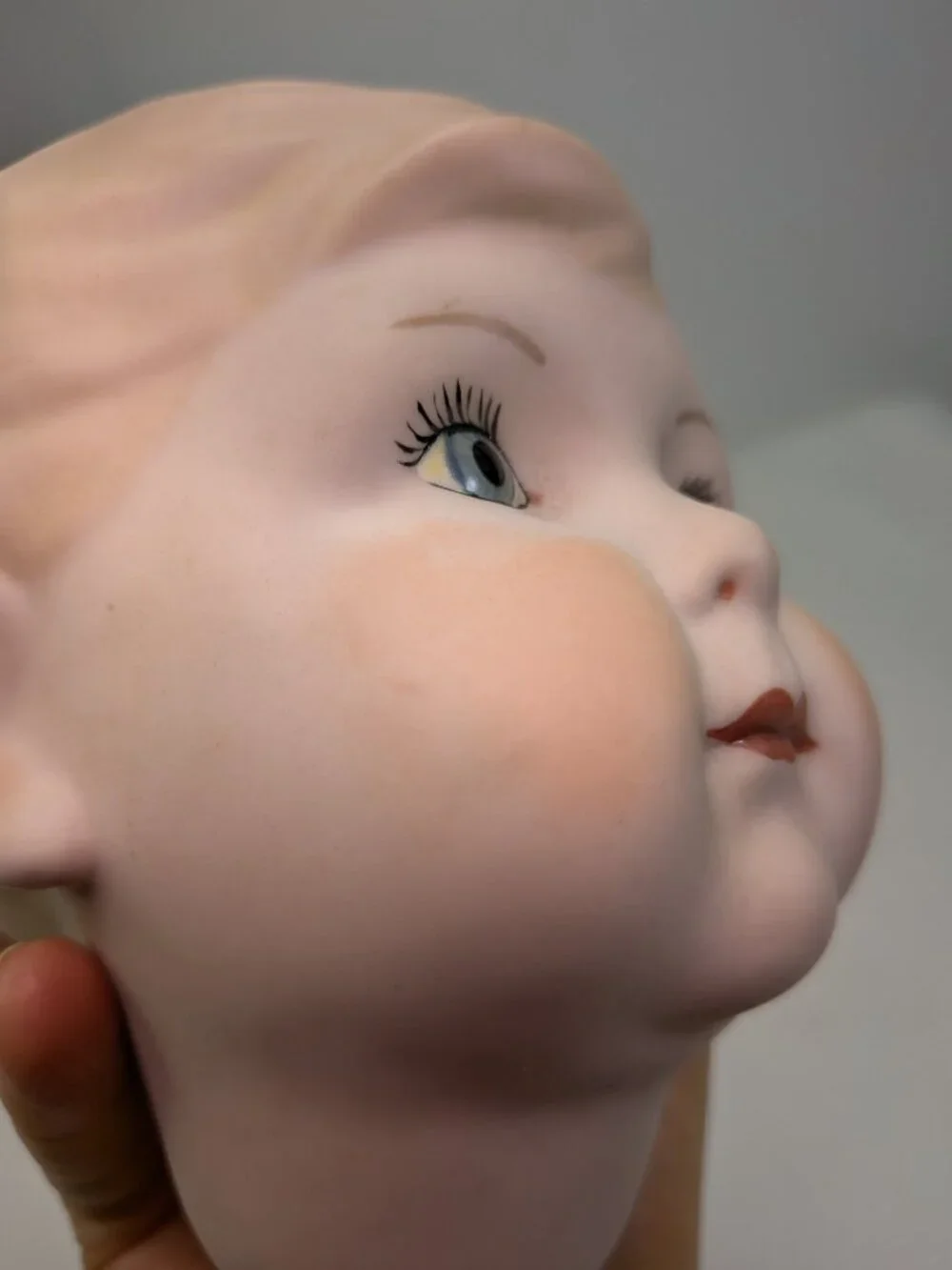 Vintage Bisque Porcelain Doll Head Molded Hair Blue Eyes 14